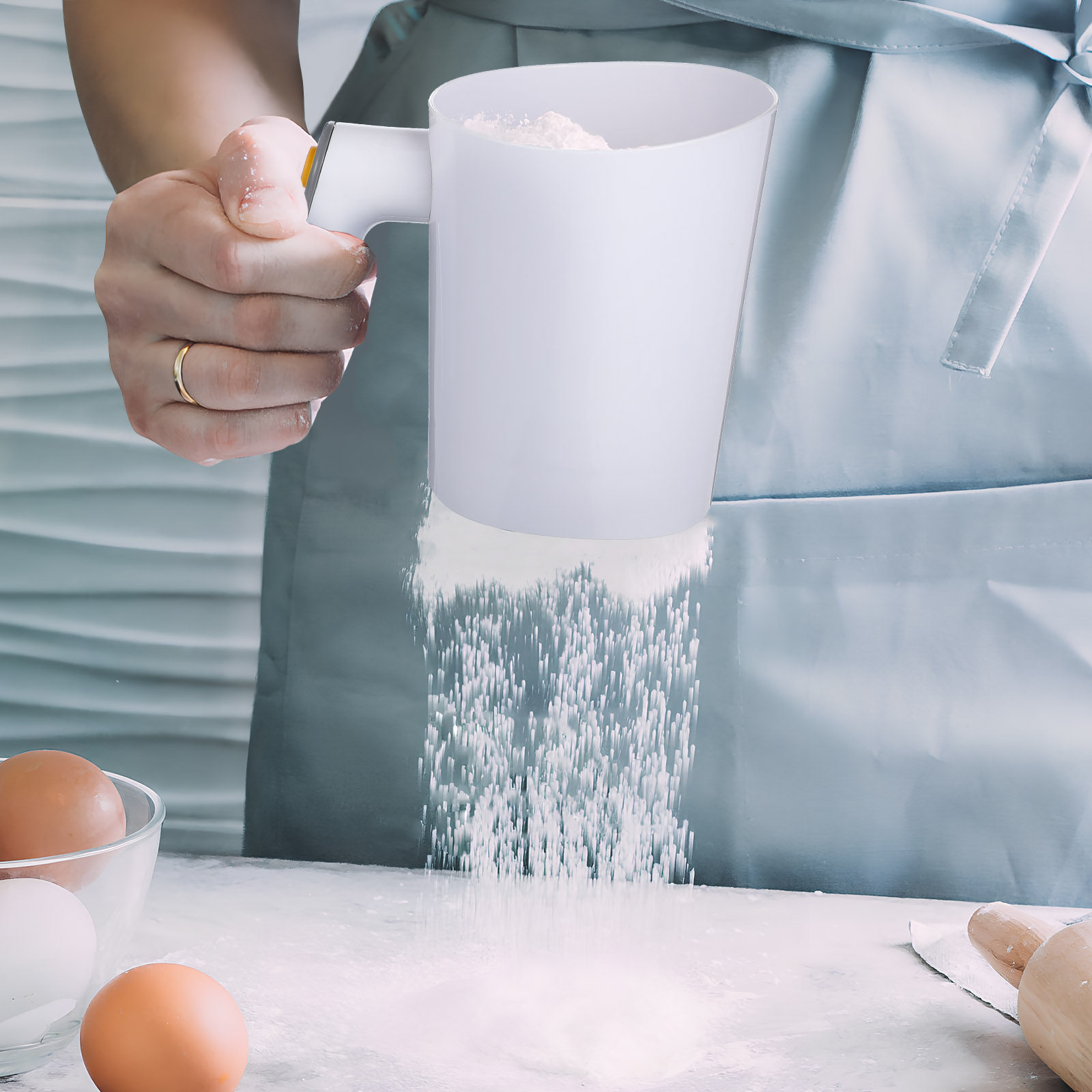 Baking Powder Kitchen - Elektryczny przesiewacz kuchenny, ręczny przesiewacz do